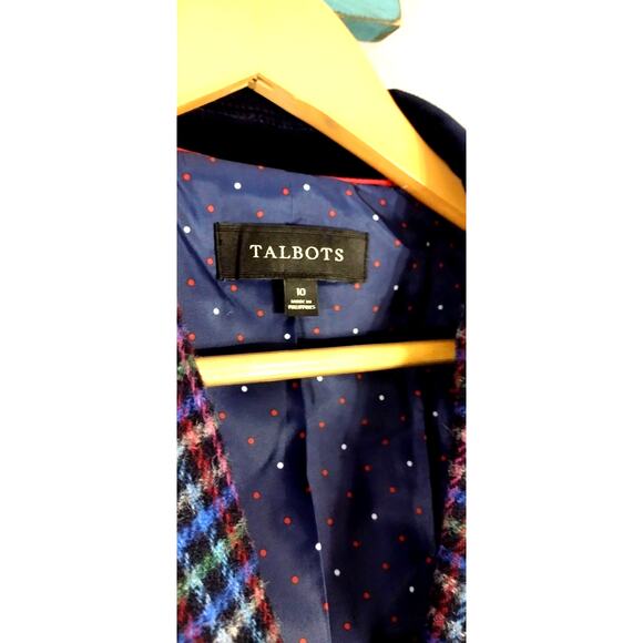 Talbots Mistletoe Plaid Shetland Wool Blazer Velvet Trim Business Jacket Size 10 - Picture 11 of 15